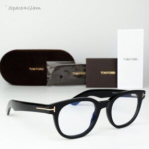 Tom Ford Women Eyeglasses Black Blue Light Block Round FT5807-B/O 001 BRAND NEW